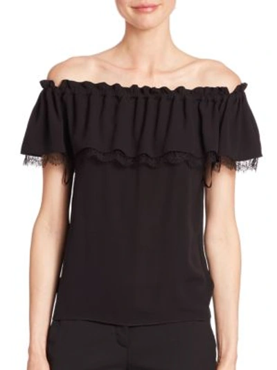 Shop Michael Kors Off-the-shoulder Silk Blouse In Black