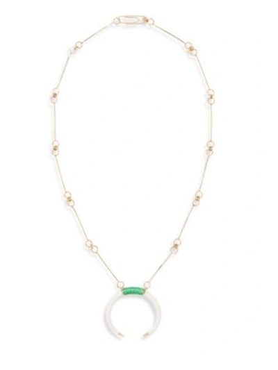 Shop Aurelie Bidermann Caftan Moon Baby Faux-horn Pendant Necklace In Gold-multi