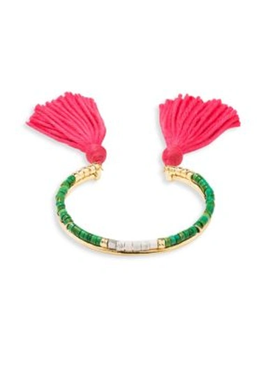 Shop Aurelie Bidermann Green Jasper Beaded Tassel Bracelet In Gold-multi