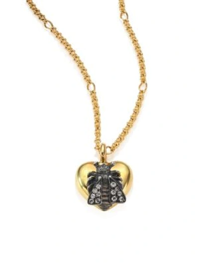 Shop Gucci Bee & Heart Grey Diamond & 18k Yellow Gold Pendant Necklace