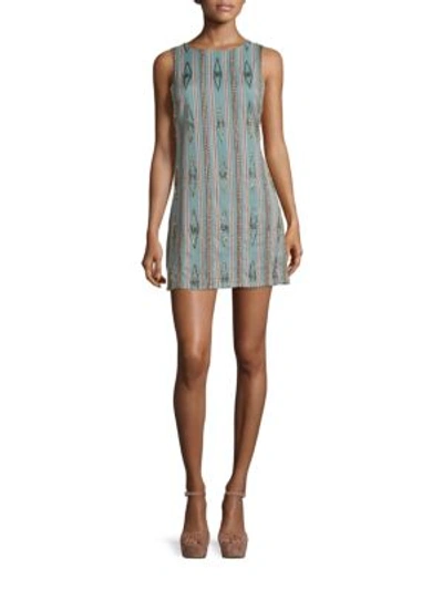 Shop Alice And Olivia Clyde Embellished Cotton Shift Dress In Multicolor