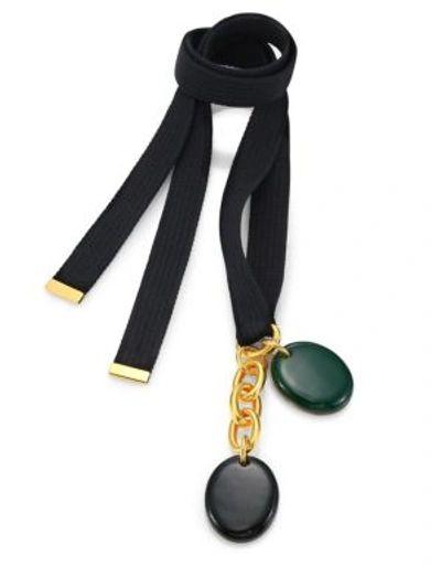 Marni Webbed Lariat Necklace In Black-green