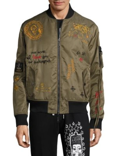 Shop Haculla Embroidered Bomber Jacket In Army Green