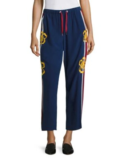 Red Valentino Surf Board Cropped Silk Trousers In Blucina