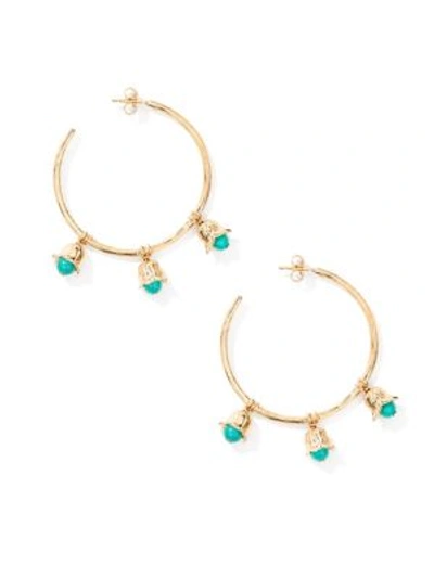 Shop Aurelie Bidermann Lily Of The Valley Turquoise Hoop Earrings/2" In Gold-turquoise