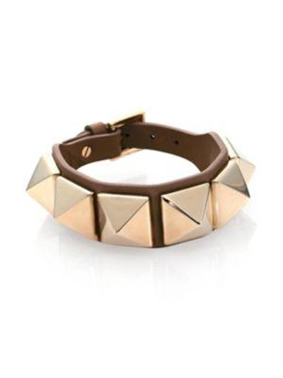 Valentino Garavani Rockstud Small Leather Cuff Bracelet In Cognac