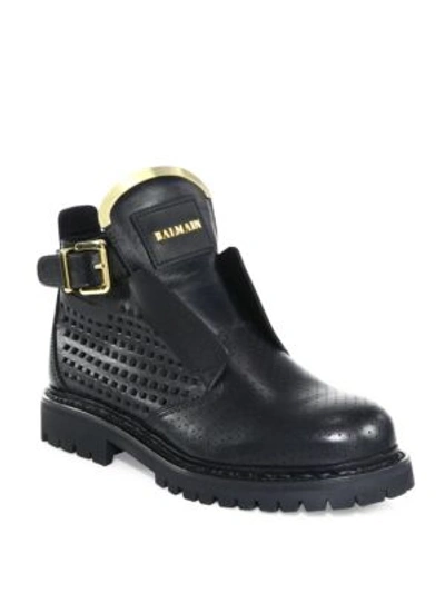 Shop Balmain Perforated Leather Boots In Black