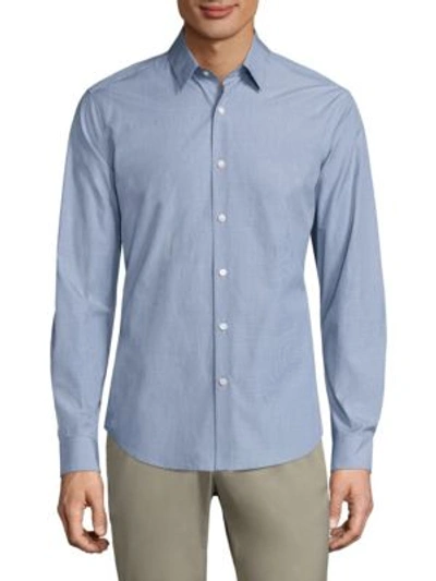 Theory Sylvain Combo Check Regular-fit Cotton Shirt In Sky Blue