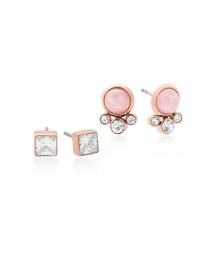 Michael Kors Rose Quartz And Rose Goldtone Stainless Steel Stud Earrings In Rose Gold/pink