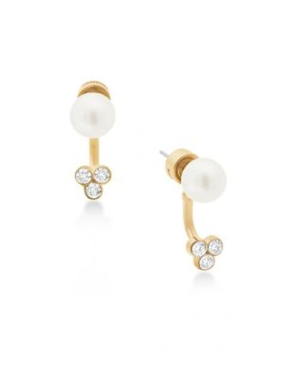 Michael Kors Faux Pearl And Stone-accented Front-back Earrings In Gold