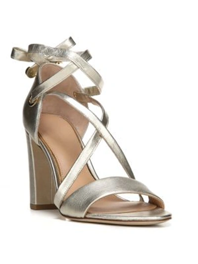 Diane Von Furstenberg Calabar Lace-up Metallic Leather Block-heel Sandals In Gold