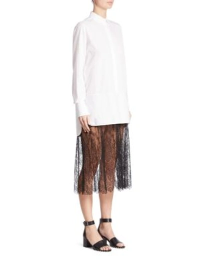 Shop Valentino Cotton Lace Shirtdress In Bianco-nero