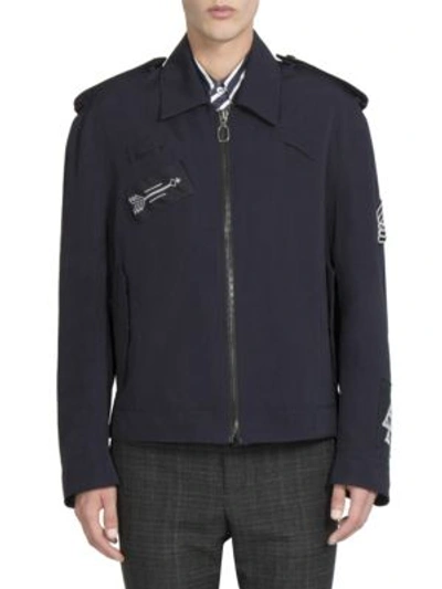 Shop Lanvin Printed Patch Short Jacket In Ink Blue