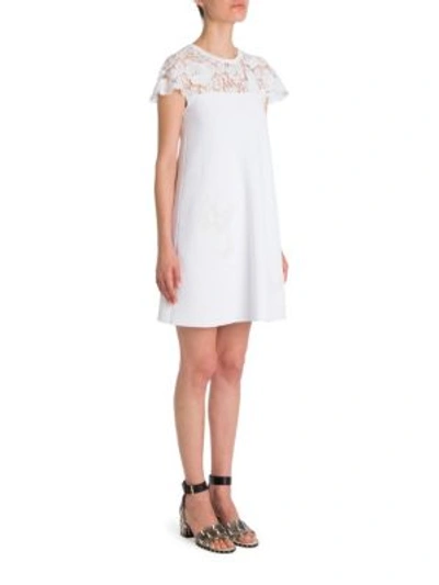 Shop Valentino Lace-yoke Butterfly Knit Dress In Bianco