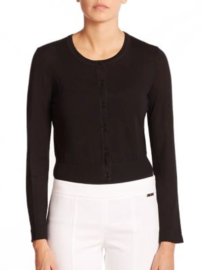 Shop Tory Burch Merino Wool Cropped Cardigan In Black