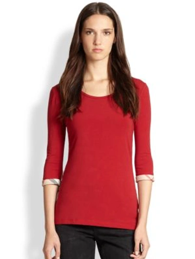 Shop Burberry Checkered-cuff Top In Lacquer Red