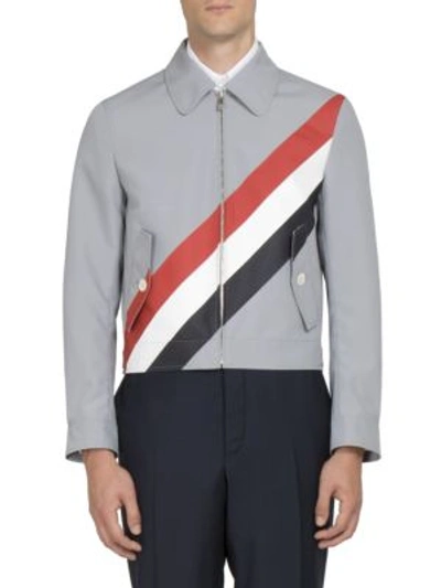 Thom Browne Striped Zip-front Jacket In Grey