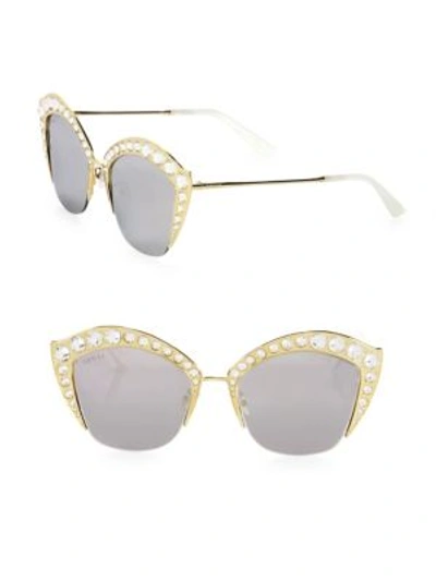 Gucci Crystal-trim Mirrored Cat Eye Sunglasses In Gold