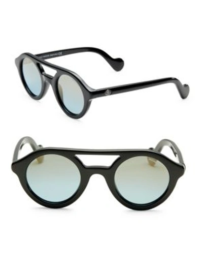 Moncler 47mm Round Mirrored Sunglasses In Black-blue