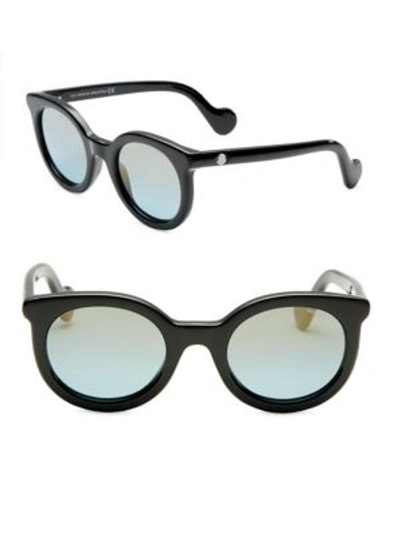 Moncler 51mm Rounded Cat Eye Flash Sunglasses In Black-blue