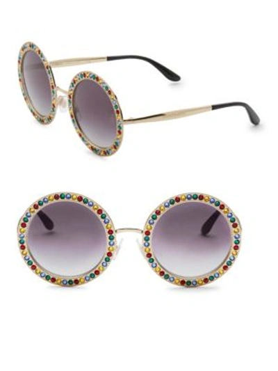 Shop Dolce & Gabbana 51mm Crystal-trim Round Sunglasses In Pink