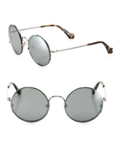 Balenciaga Round Monochromatic Metal Sunglasses, Light Ruthenium/havana In Smoke