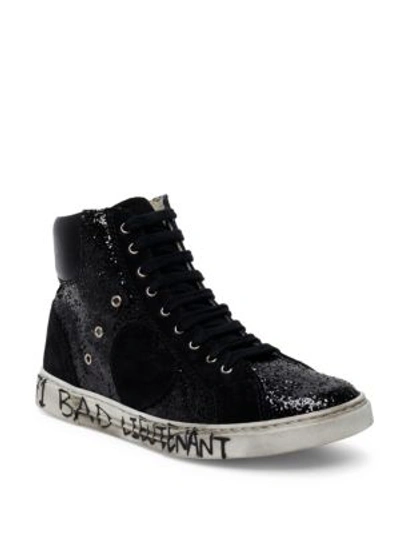 Shop Saint Laurent Antibe Glitter & Suede High-top Sneakers In Black