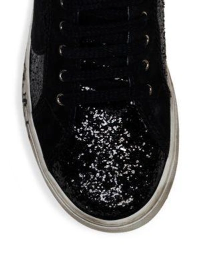 Shop Saint Laurent Antibe Glitter & Suede High-top Sneakers In Black