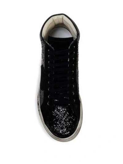 Shop Saint Laurent Antibe Glitter & Suede High-top Sneakers In Black