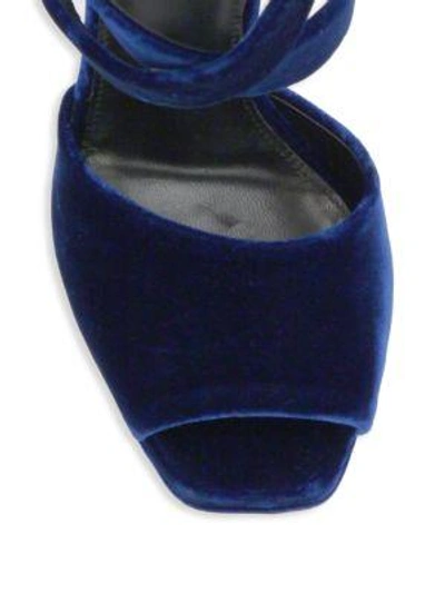 Shop Saint Laurent Debbie Velvet Platform Sandals In Blue