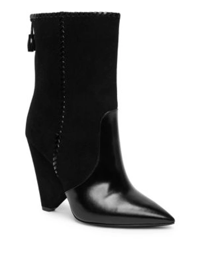 Saint Laurent Niki Whipstitch Suede & Leather Point Toe Booties In Black