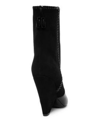 Shop Saint Laurent Niki Whipstitch Suede & Leather Point Toe Booties In Black