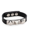 SAINT LAURENT Classic 3 Clous Studded Leather Bracelet/Silvertone