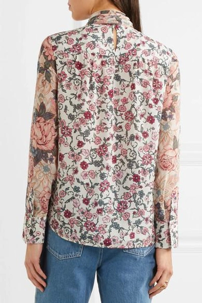 Shop See By Chloé Pussy-bow Floral-print Chiffon And Silk-georgette Blouse In Blush