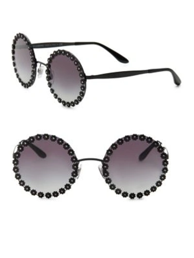 Shop Dolce & Gabbana Flower-trimmed 56mm Round Sunglasses In Black