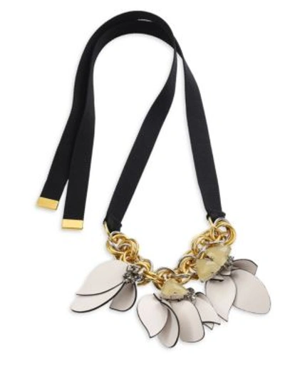 Marni Petals Leather Pendant Necklace In Pale Gold