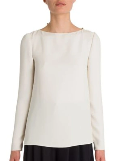Shop Valentino Bow Cowl-back Silk Cady Top In Avorio
