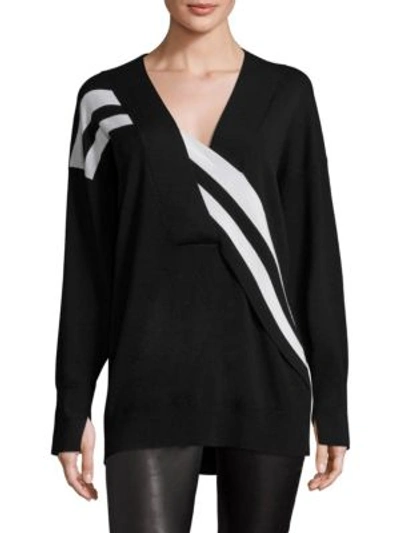 Rag & Bone Grace Striped Merino V-neck Sweater, Black/white In Black White