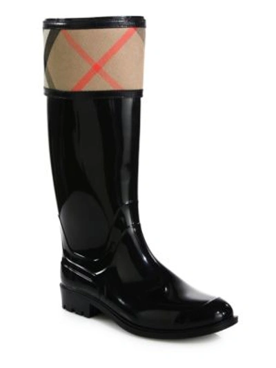 Shop Burberry Crosshill Check Rain Boots In Black