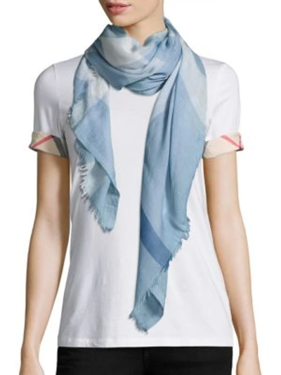 Burberry Sheer Mega Check Scarf In Pale Blue