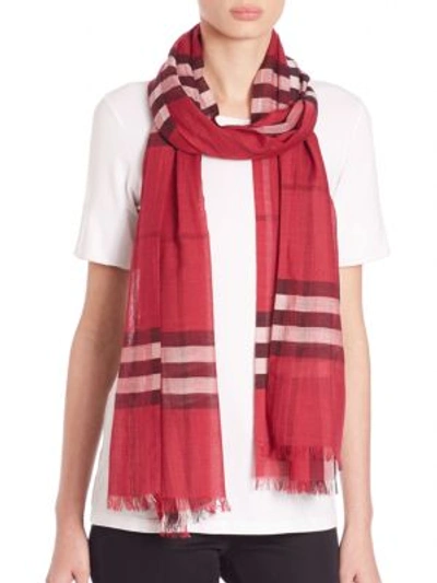 Burberry Giant Check Gauze Scarf In Fuchsia Pink