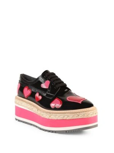 Shop Prada Heart Leather Brogue Platform Oxfords In Black-rosa