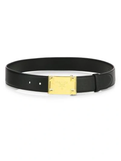 Prada Saffiano Logo Plaque Belt In Black
