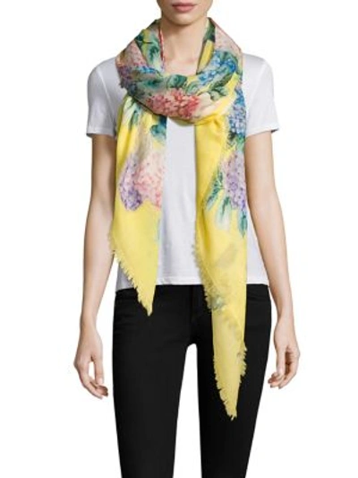 Gucci Floral-print Cashmere/silk Stole, Yellow/pink In Yellow-multi