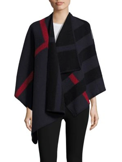 Burberry Prorsum Colorblock Mega Check Wool & Cashmere Blanket Cape In Navy
