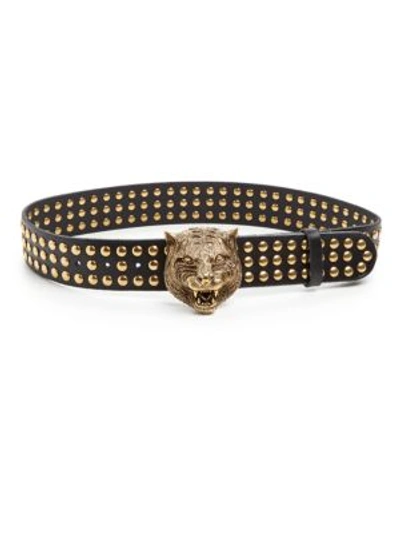 Gucci Black/gold Studded Tiger Head Belt