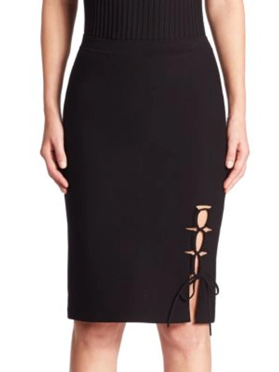 Shop Alexander Wang Lace-up Slit Pencil Skirt In Matrix