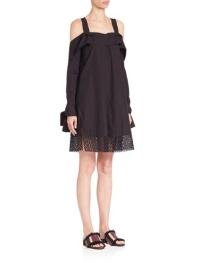 Shop Proenza Schouler Cold-shoulder Cotton Poplin Dress In Black
