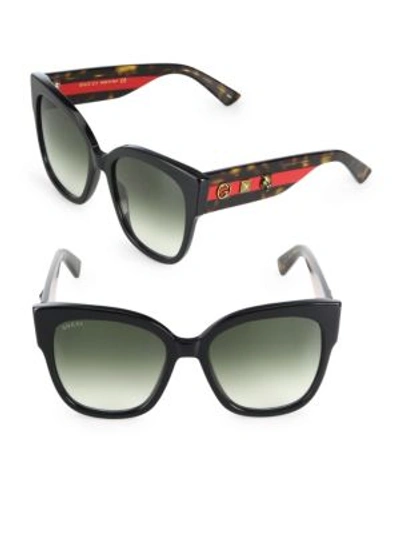 Gucci 55mm Oversized Studded Square Cat Eye Sunglasses In Black/havana/green Gradient