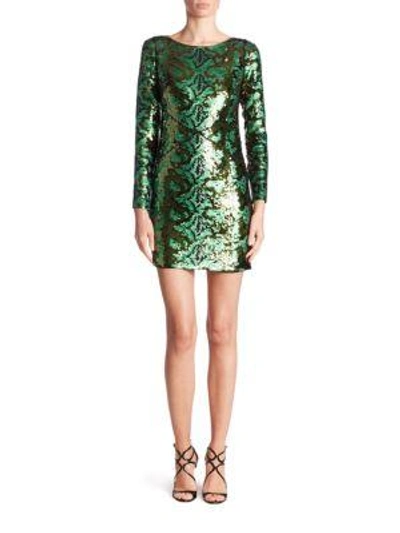 Shop Roberto Cavalli Silk Sequin Python-print Dress In Green Python Print